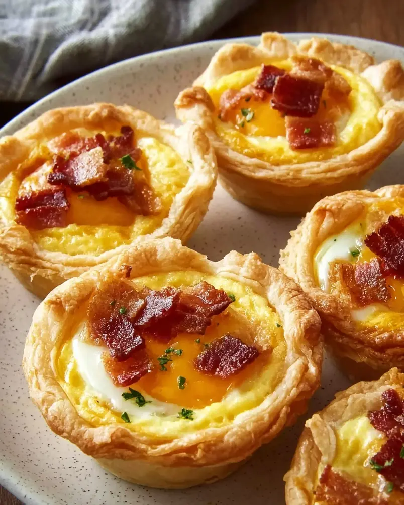 Bacon and Egg Breakfast Tarts 3 Bacon and Egg Breakfast Tarts baking in muffin tins.