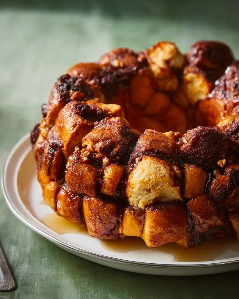 Best Monkey Bread 3 Monkey bread balls arranged in a bundt pan, ready for baking