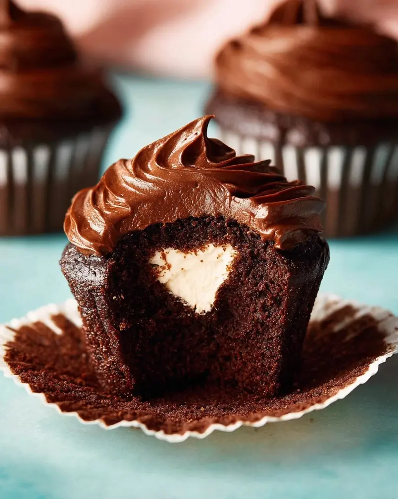 Whipped Cream-Filled Chocolate Cupcakes With Chocolate Ganache Frosting 2 Baker preparing ingredients for whipped cream-filled chocolate cupcakes