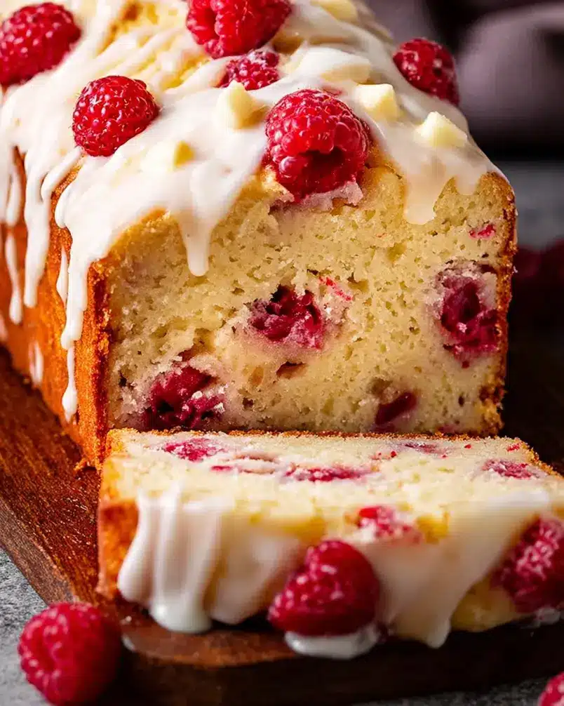 Glazed White Chocolate Raspberry Loaf 3 The Glazed White Chocolate Raspberry Loaf cooling on a wire rack