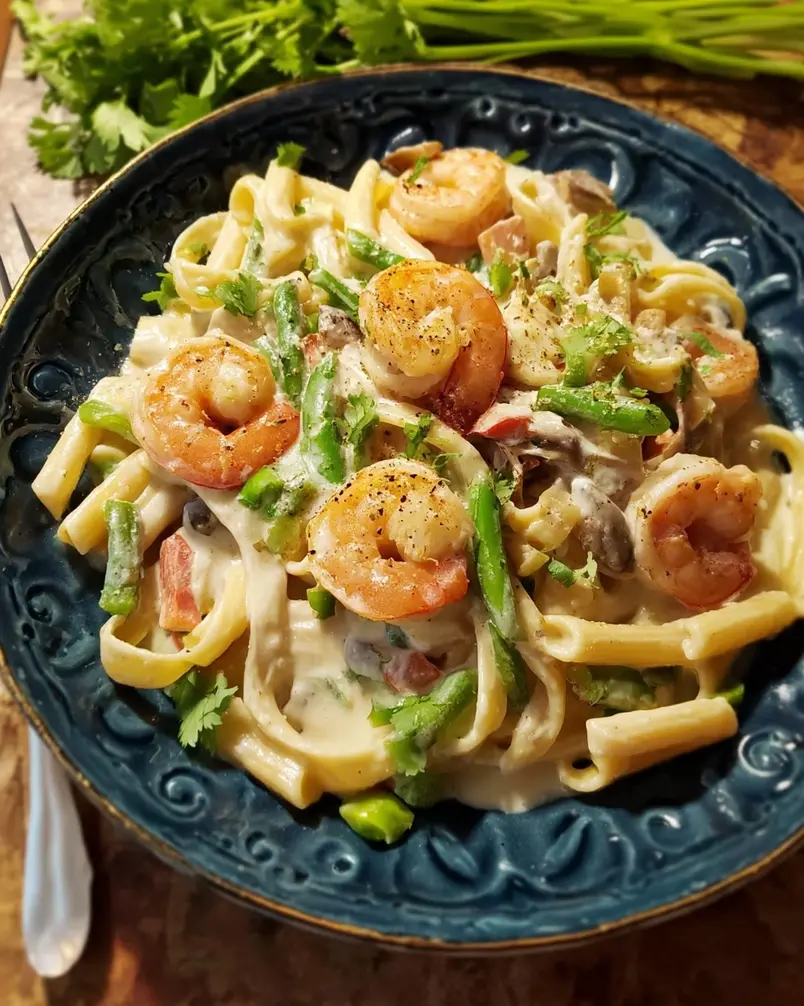 Peppered Shrimp Alfredo 2 Ingredients for Peppered Shrimp Alfredo laid out on a counter
