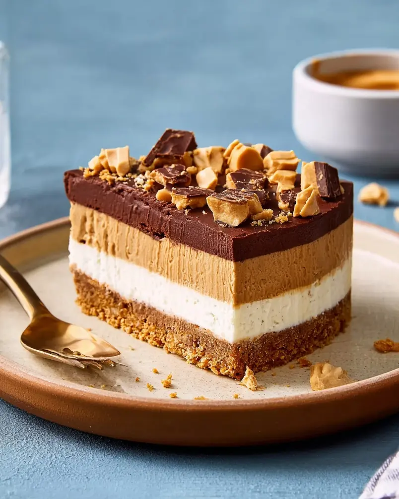 My Chocolate-Peanut Butter Delight Is No-Bake and So Much Easier Than It Looks 3 A pan of the chocolate-peanut butter delight being smoothed out