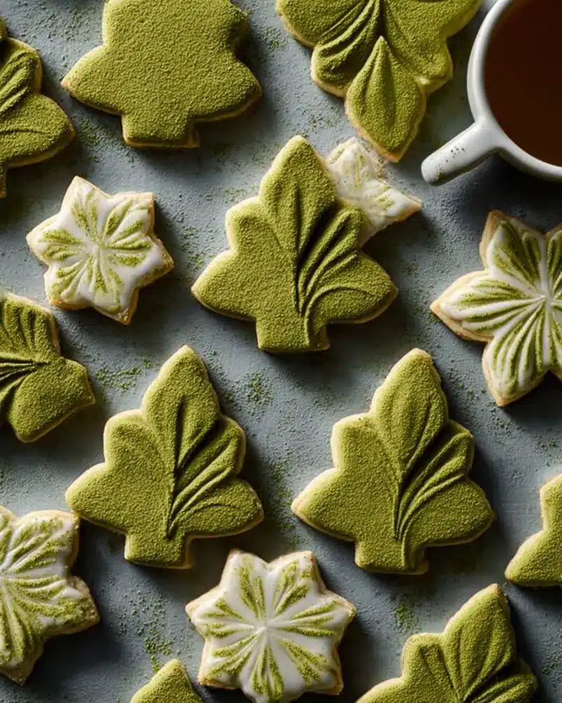 Matcha Sugar Cookies 2 A baker's hands carefully measuring matcha powder for cookie dough, showcasing the vibrant green hue and smooth texture.