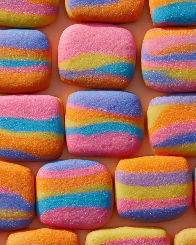 Technicolor Cookies 3 Colorful cookie dough portions ready to be rolled