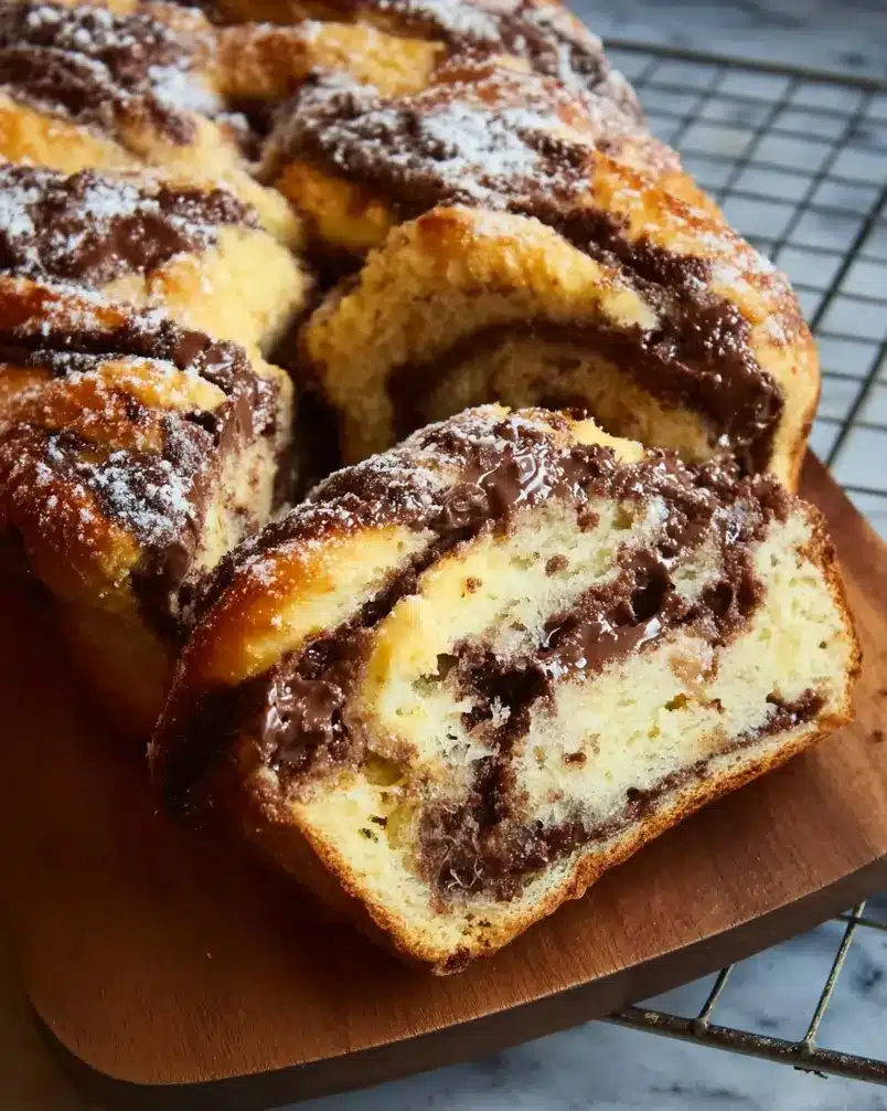 Chocolate Babka 2 Close-up of ingredients for chocolate babka laid out artfully on a wooden surface, including flour, butter, eggs, and dark chocolate.