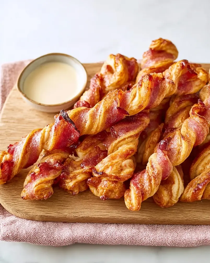 Cinnamon Roll Bacon Twists 3 Cinnamon Roll Bacon Twists baking in oven, golden brown and delicious