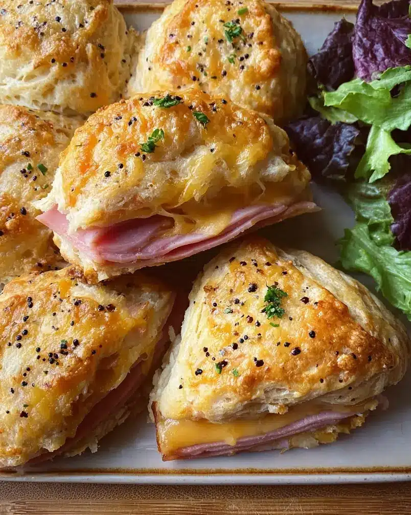 Easy Ham and Cheese Biscuits 2 Preparing batter for easy ham and cheese biscuits with ham and cheese visible