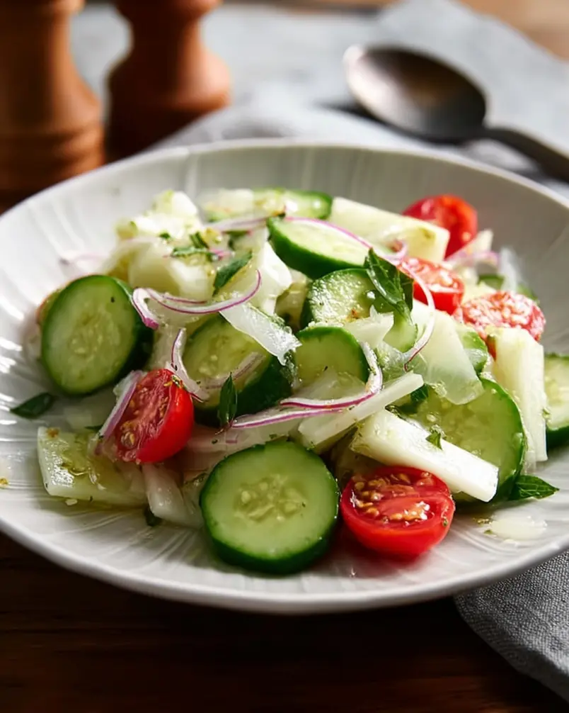 Summer Cucumber Jicama Salad 2 Fresh ingredients for Summer Cucumber Jicama Salad laid out.