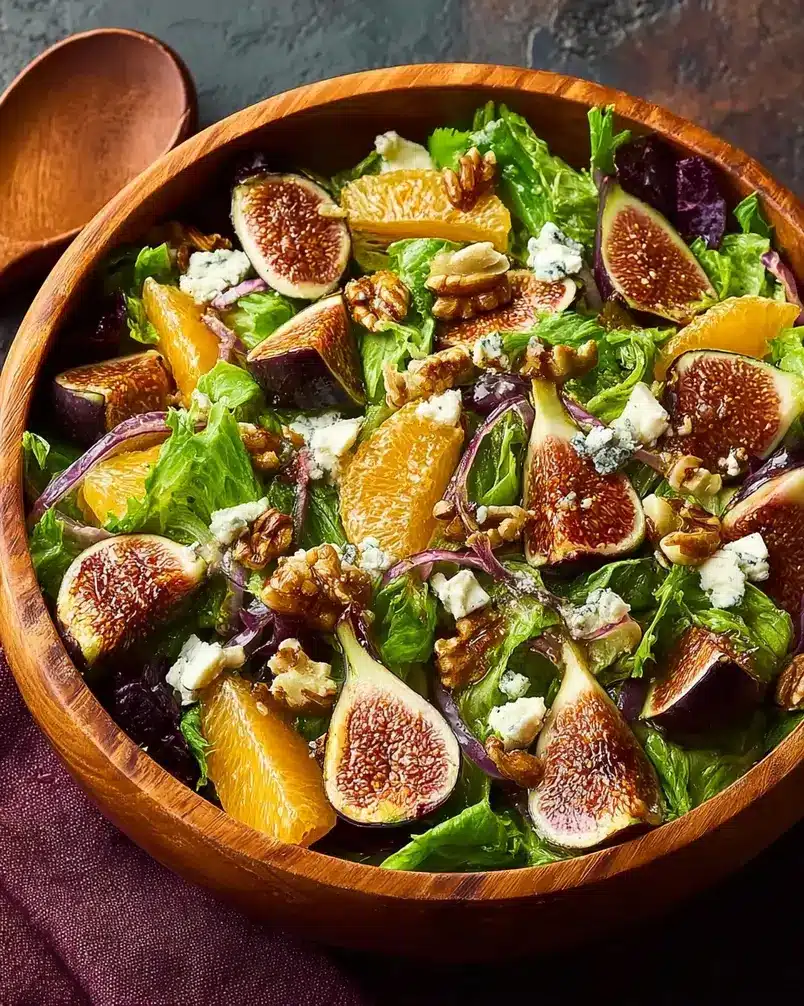 Orange, Fig, and Gorgonzola Salad 3 A chef carefully arranging salad ingredients in a bowl.