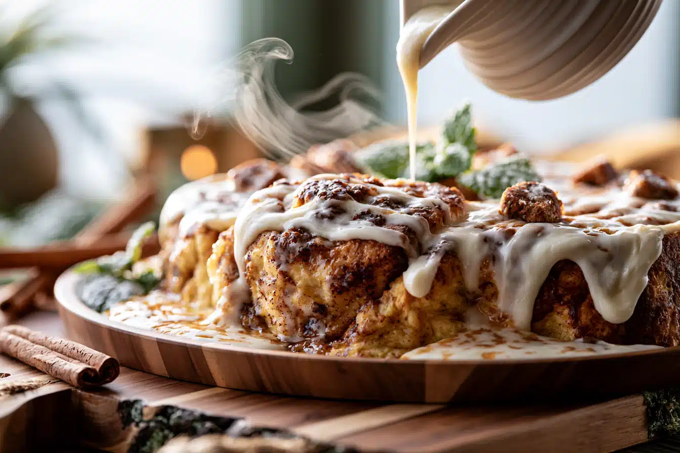 Cinnamon Roll Pancake Bake with Cream Cheese Glaze 3 Cinnamon Roll Pancake Bake with Cream Cheese Glaze