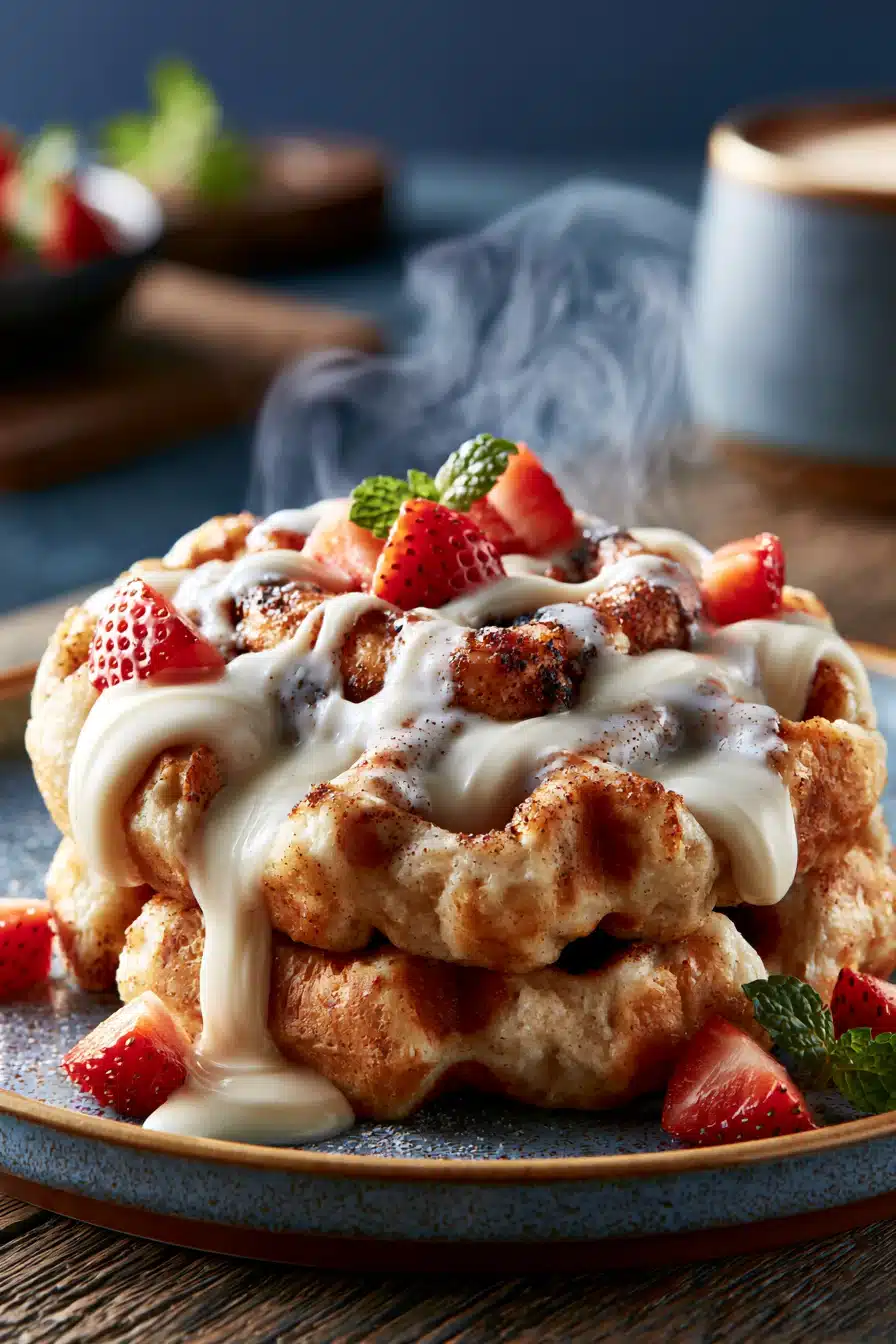 Cinnamon Roll Waffles with Cream Cheese Drizzle 3 Cinnamon Roll Waffles with Cream Cheese Drizzle