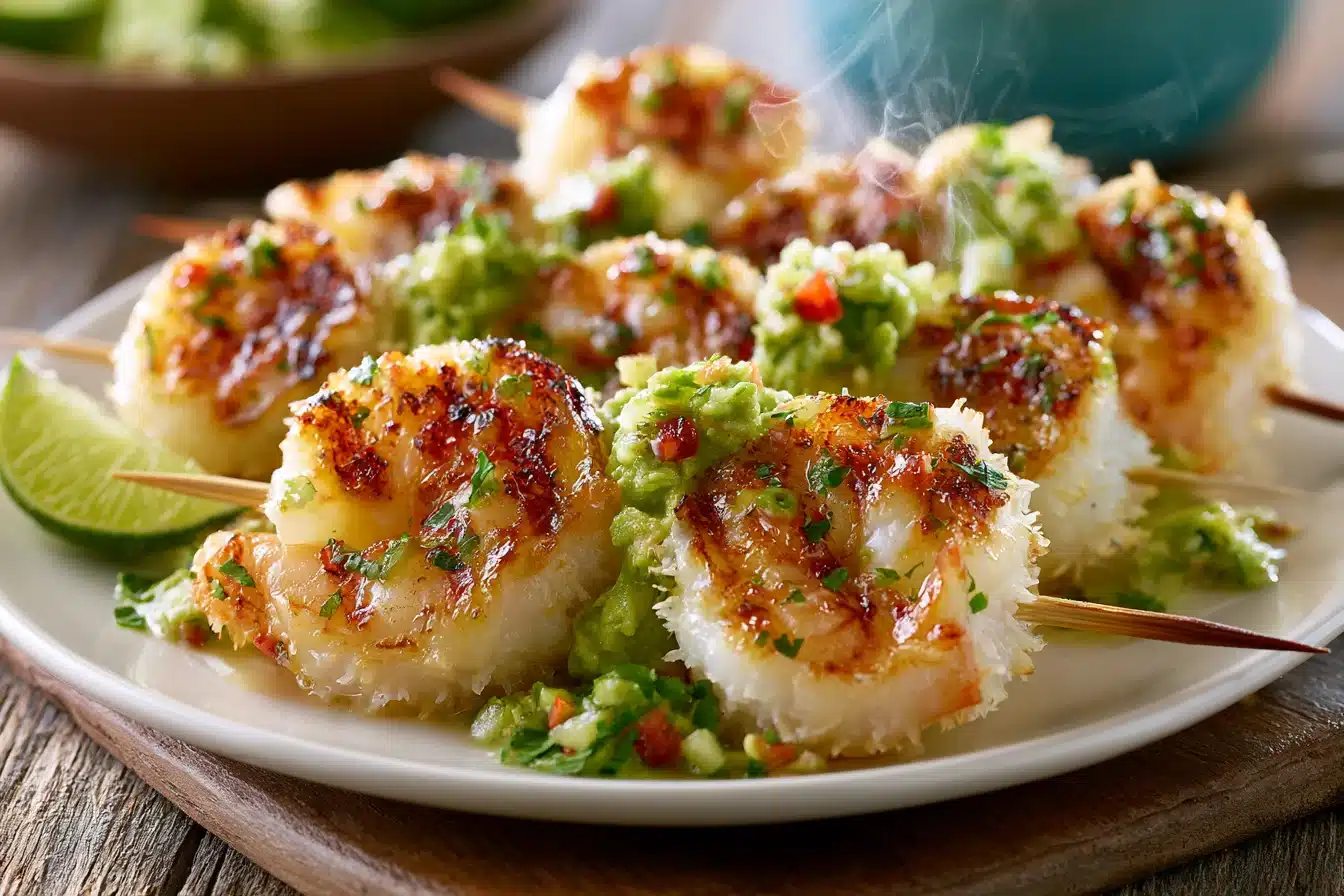 Coconut Lime Shrimp Skewers with Avocado Salsa 3 Coconut Lime Shrimp Skewers with Avocado Salsa