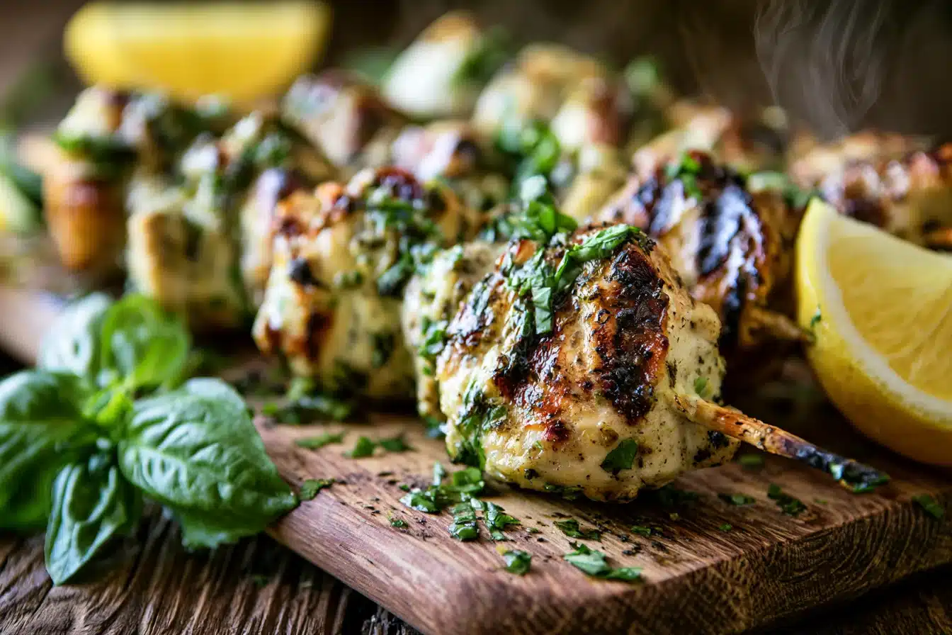 Lemon Basil Grilled Chicken Skewers 2 Lemon Basil Grilled Chicken Skewers