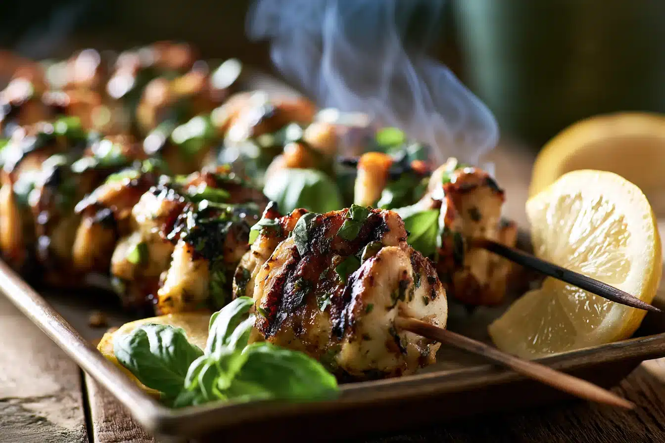 Lemon Basil Grilled Chicken Skewers 3 Lemon Basil Grilled Chicken Skewers
